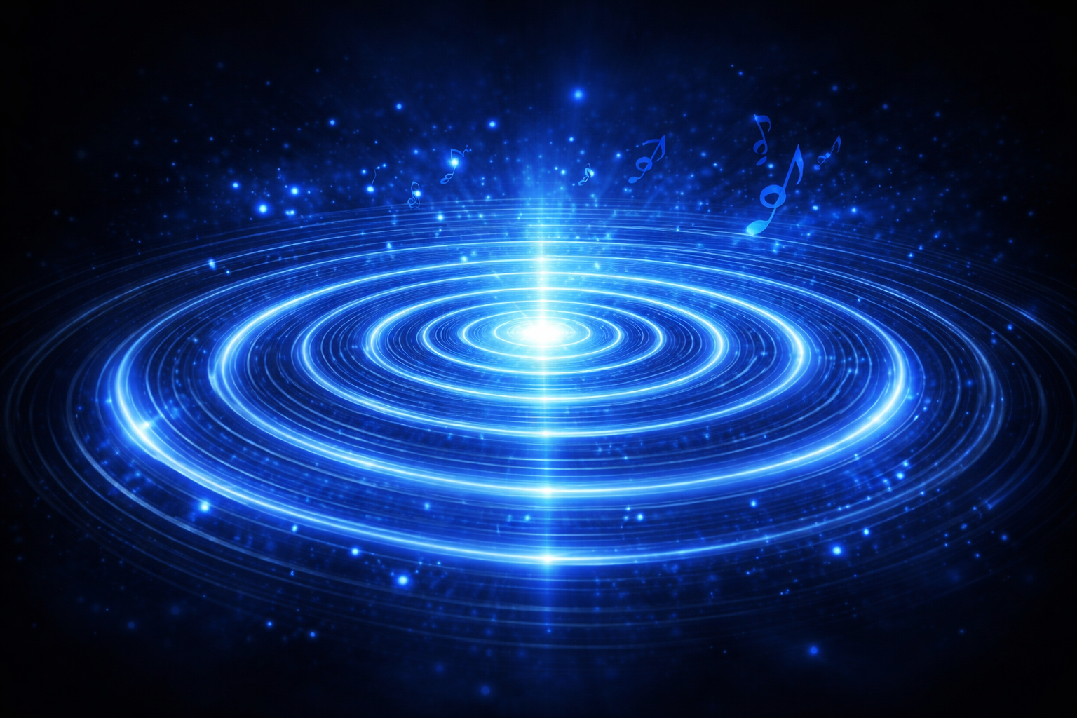 Ondes sonores émanant d'une fontaine dans un parc, oiseaux et tram en arrière-plan