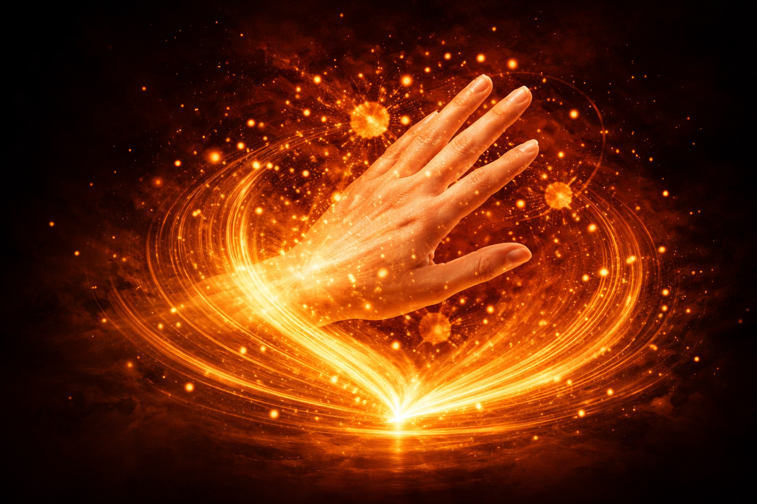 Main effleurant un vieux mur de pierre chaud, pavés au sol